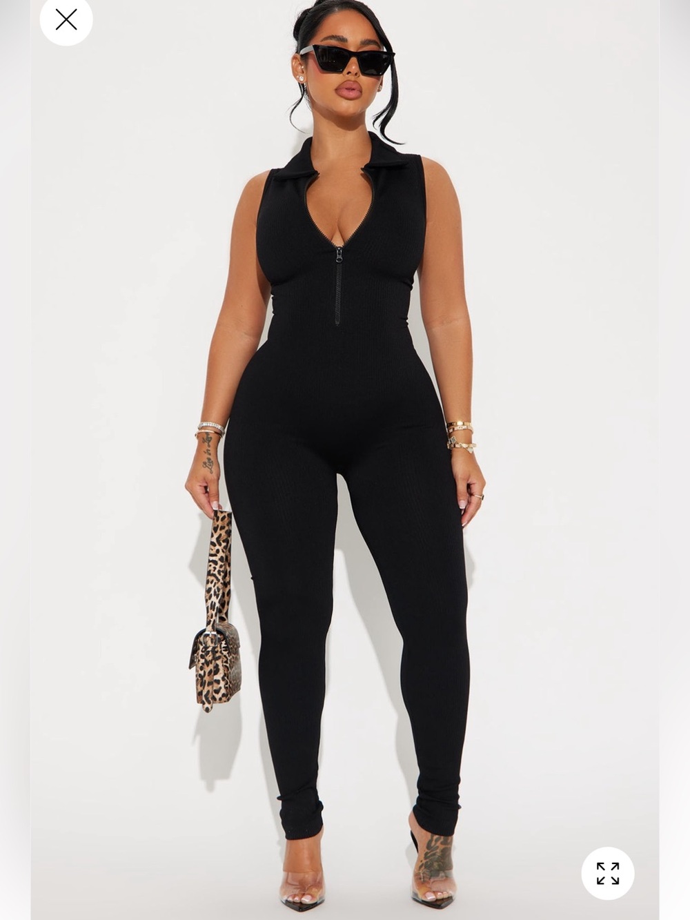 Fashion Nova Black Sleeveless Zip-Front Collared Jumpsuit